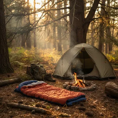 A synthetic sleeping bag laid out in a basic campsite, highlighting its practicality